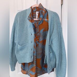 CAbi Sky Blue Chunky Knit Cardigan and cami set